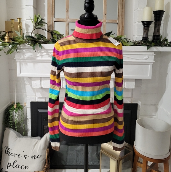 Gap Retro Striped Multicolor Ribbed Turtleneck Sweater Size Medium - Picture 1 of 7